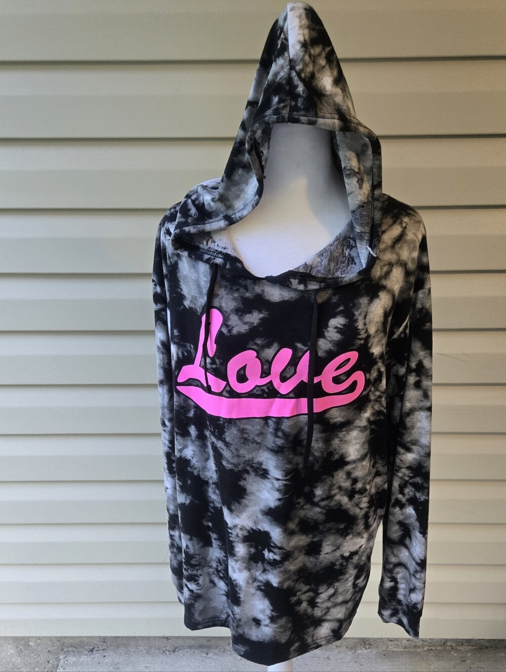 Tie-Dye Hoodie with Pink "Love" Script